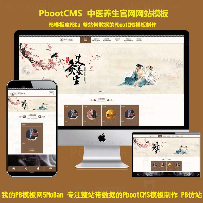 响应式中医养生古典风格pbootcms网站模板pb针灸艾灸复古网站源码自适应手机端